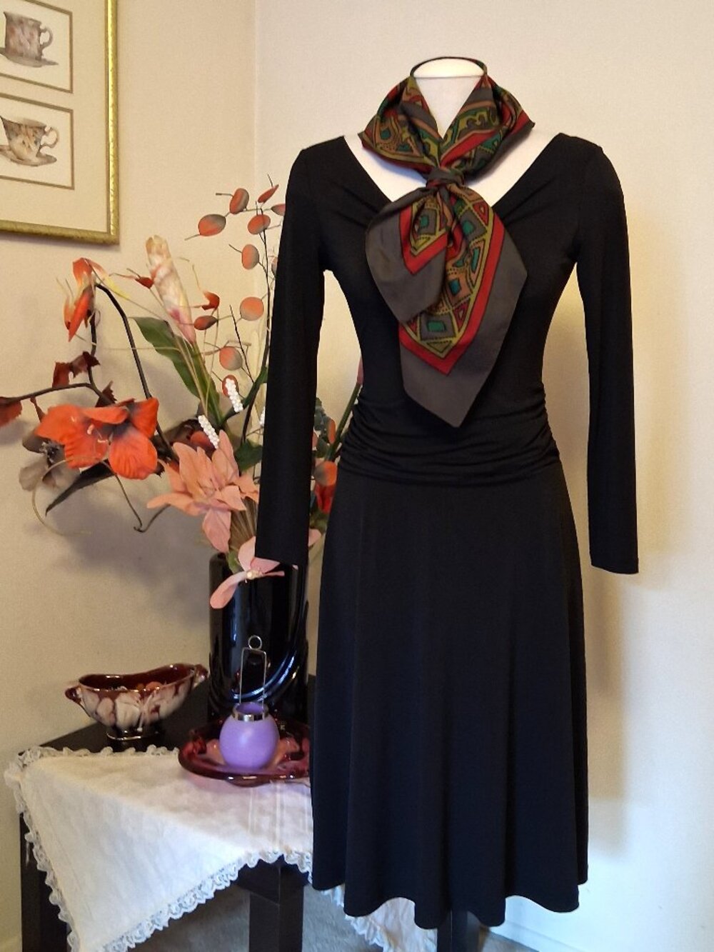 Vintage Silk Square Scarf Large Wearable Art Neckwear Rare Luxury Neck Wrap